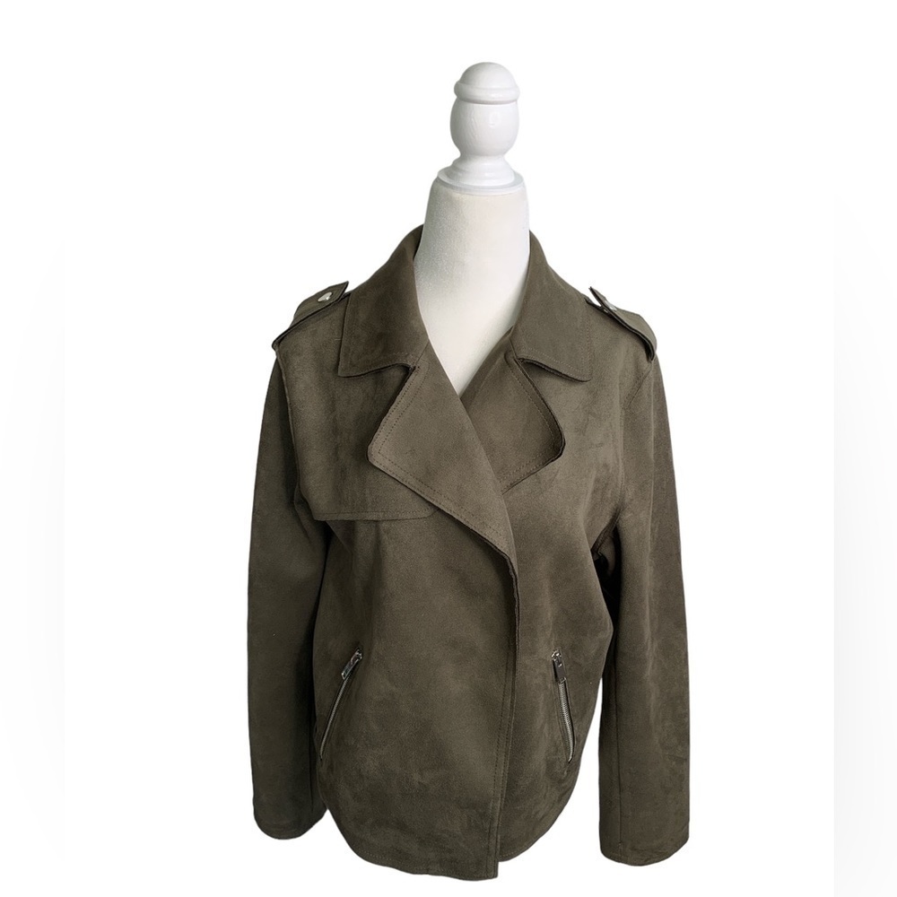 Philosophy Green Suede Open Front Moto Jacket sz L